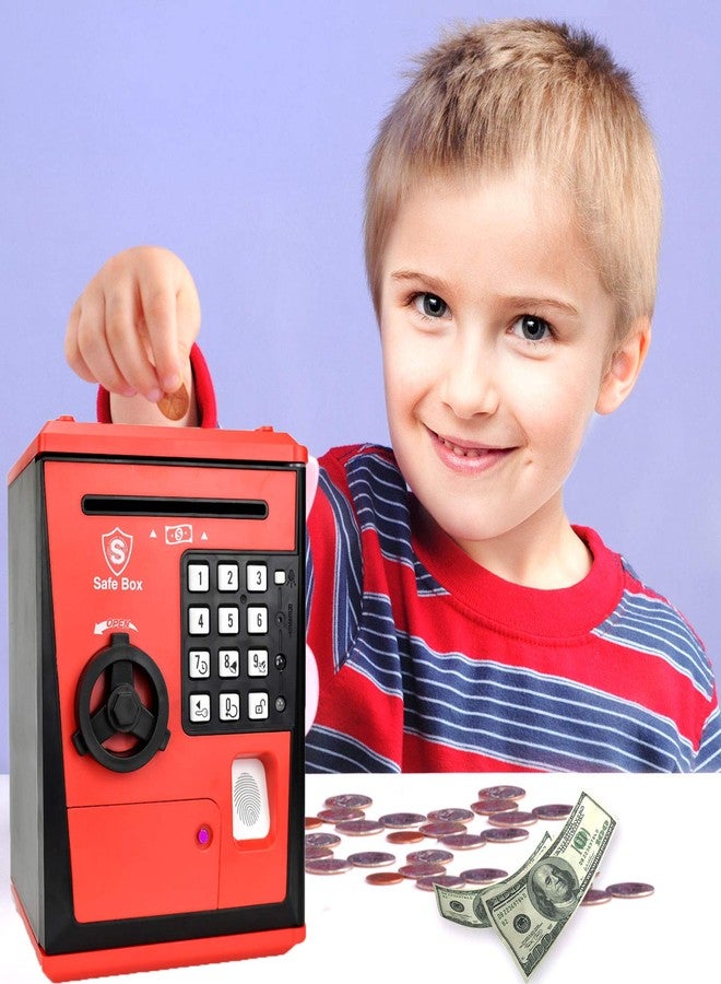 LIKE Toy Safe Box, Electronic ATM Piggy Bank, Money Coin Savings Bank, Finger Print Scanner Lock, Great Gift for Children Kids (Red/Black) - Image 2