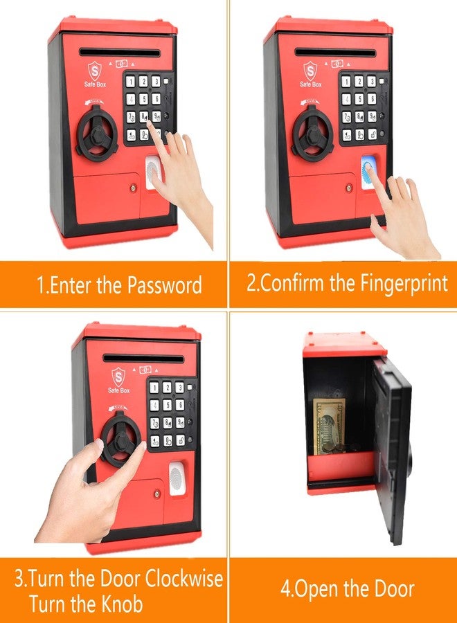 LIKE Toy Safe Box, Electronic ATM Piggy Bank, Money Coin Savings Bank, Finger Print Scanner Lock, Great Gift for Children Kids (Red/Black) - Image 3