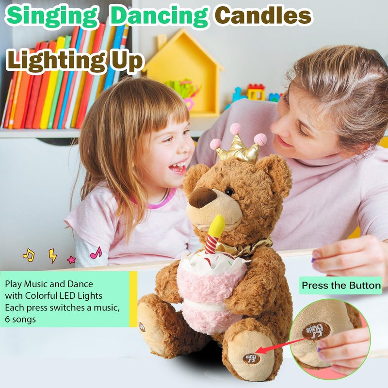 Marsjoy Musical Happy Birthday Teddy Bear with Glowing Cupcake, Animated Plush Toy Singing Dancing Talking Plush Bear Repeating What You Say Recording Toy Stuffed Animal Gift for Girl Kid - Image 4