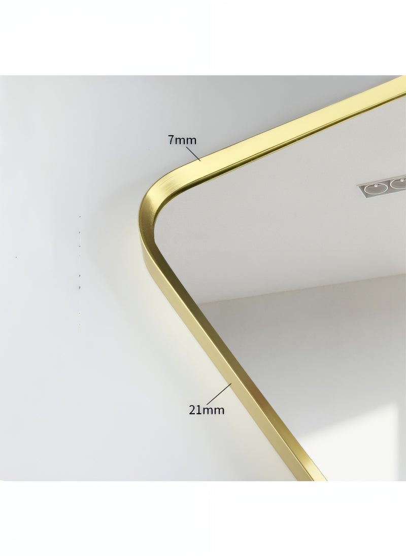 Pack Of 2 Rectangular Wall Mirror with Gold Aluminum Frame, Wall Mounted Mirror with Backlit Touch Control for Bathroom, Living Room, Bedroom, Entryway, Vanity - 90x70cm
