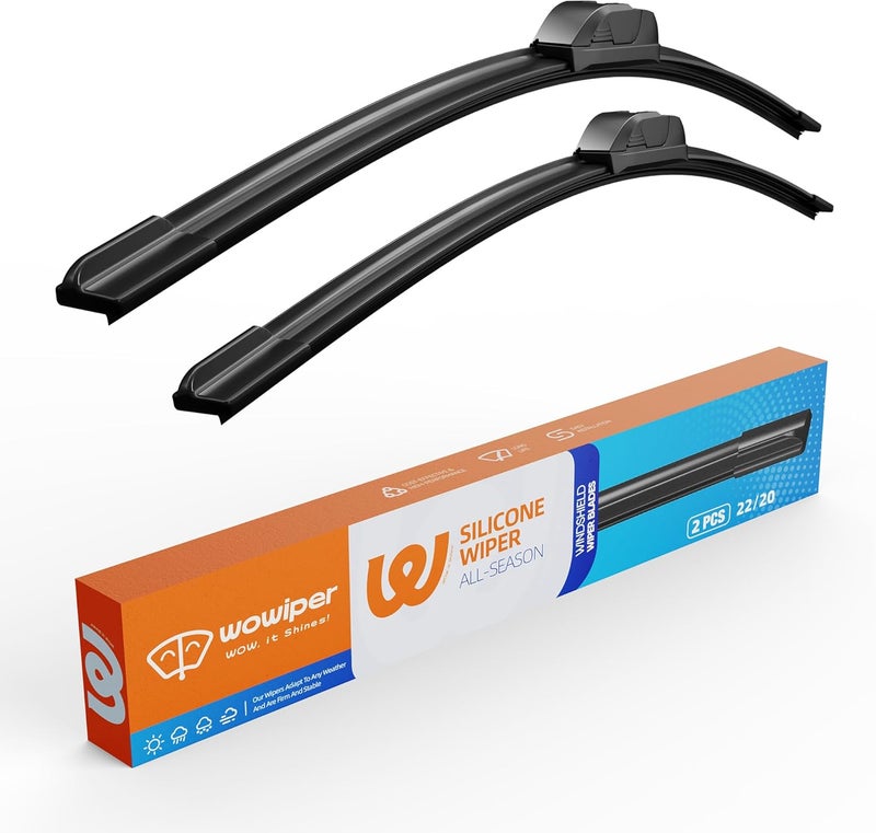 WOWIPER OEM 22"20" Silicone Wiper Blade Replacement for Toyota Tacoma 2022-2017/Jeep Compass 2017-2007/Chevy Malibu 2008-2004 Superior All-Seasons Windshield Wiper Blade(Set of 2) - Image 1