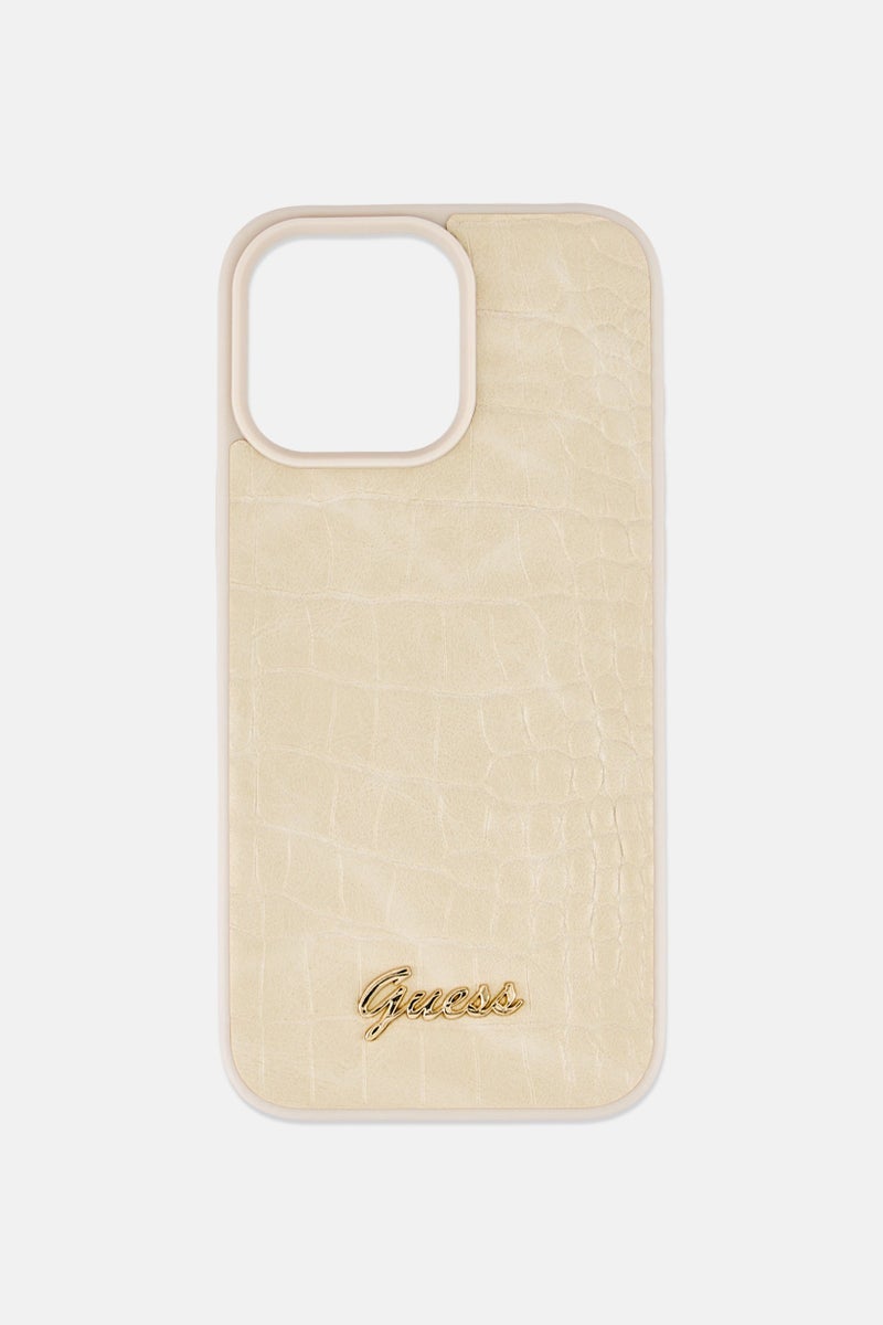 GUESS iPhone 16 Pro Max Brand Logo Protective Case, Beige - Image 1