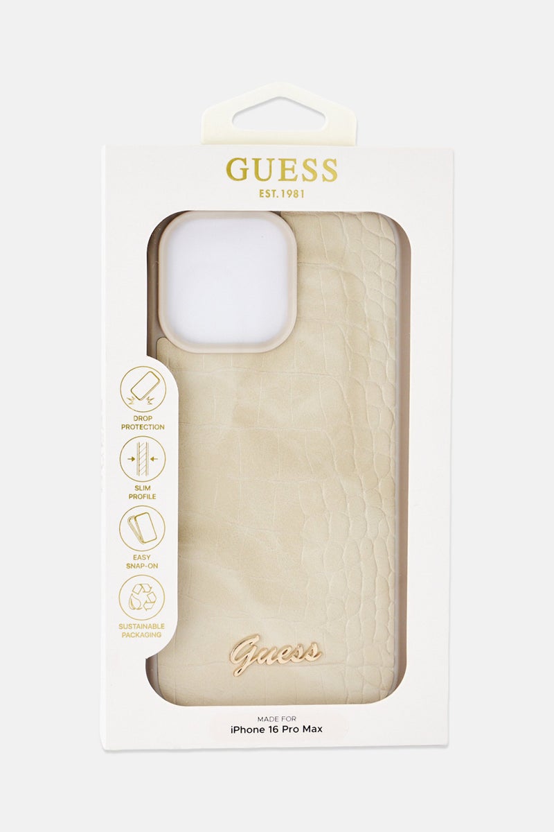 GUESS iPhone 16 Pro Max Brand Logo Protective Case, Beige - Image 2