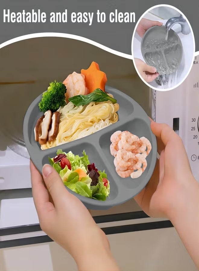 Silicone baby feeding set, 9-piece baby self-feeding tableware set, including suction cup bowls and plates, baby spoons and forks, sippy cups with straws and lids, baby feeding supplies (grey). - Image 3