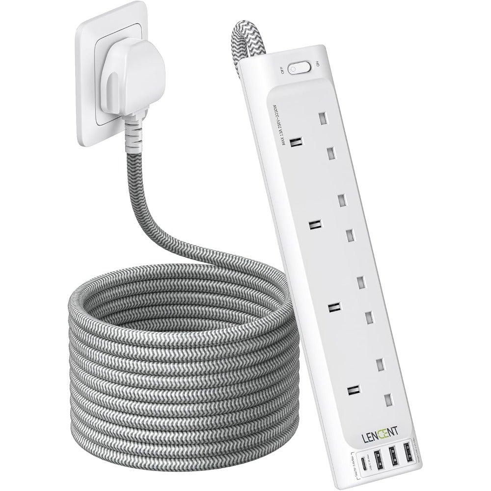 Extension Lead with 4 USB Ports 3A1C,4 Way Outlets Power Strip
