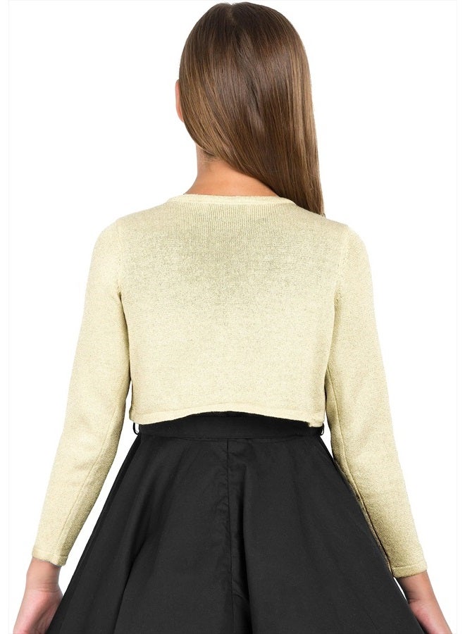 BOLEROSE Girls Long Sleeve Sparkle Cardigan Childrens Kids Bolero Shrug (Champagne, 9-10 YRS) - Image 5