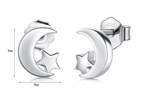 BORUO 925 Sterling Silver Stud Earrings, BoRuo Star & Crescent Moon Post Earrings - Image 2