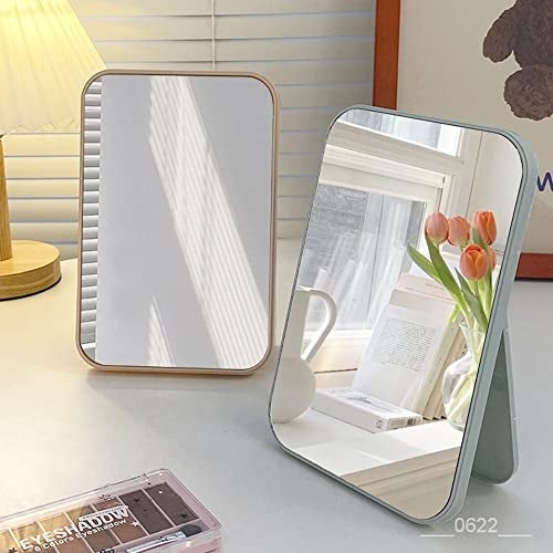 Mockery Single Sided Makeup Mirror Rectangular Vanity Mirror with Folding Bracket Table Desk Mirror with Stand for Girl Women Makeup Mirror Desktop Simple Dressing Mirror Lady Makeup Mirror (Blue) - Image 2
