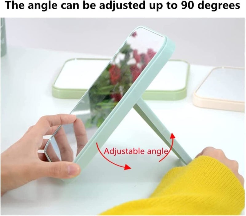 Mockery Single Sided Makeup Mirror Rectangular Vanity Mirror with Folding Bracket Table Desk Mirror with Stand for Girl Women Makeup Mirror Desktop Simple Dressing Mirror Lady Makeup Mirror (Blue) - Image 4