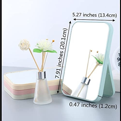 Mockery Single Sided Makeup Mirror Rectangular Vanity Mirror with Folding Bracket Table Desk Mirror with Stand for Girl Women Makeup Mirror Desktop Simple Dressing Mirror Lady Makeup Mirror (Blue) - Image 5