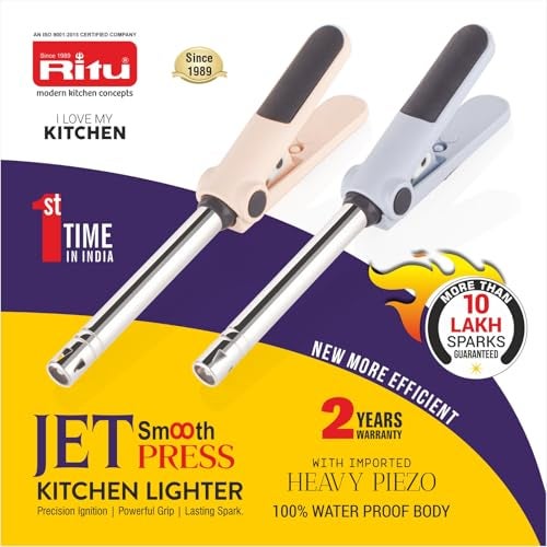 RITU Jet Smooth Press Kitchen Lighter | 2-Handle Soft Press | Waterproof | Heavy Piezo | 10 Lakh Sparks | Gas Stove Lighter for PNG LPG | Stainless Steel Pipe - Image 5
