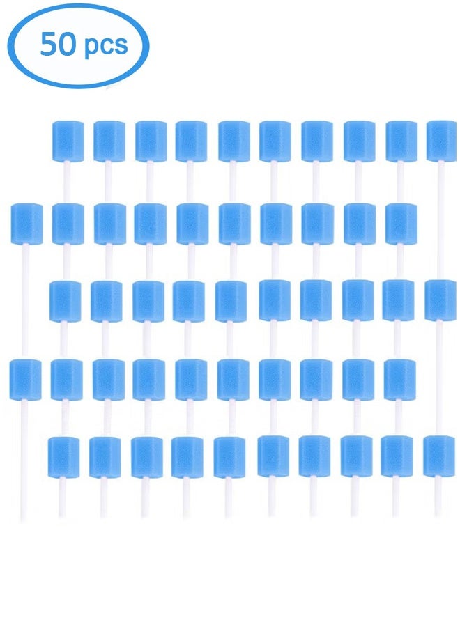 HY 50 Pcs Disposable Oral Sponge Swabs for Elderly, Adults & Kids – Unflavored Mouth & Gum Cleaning Swabsticks, Soft Hygienic Bulk Pack (Blue) - Image 1
