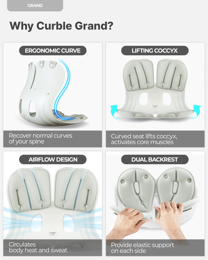 curble Grand(Extra Wide & Sturdy) – Ergonomic Back and Lumbar Support for Good Posture Correction and Back Pain Relief, Perfect for Office, Floor Seat and Work from Home, Patented (Grey) - Image 4
