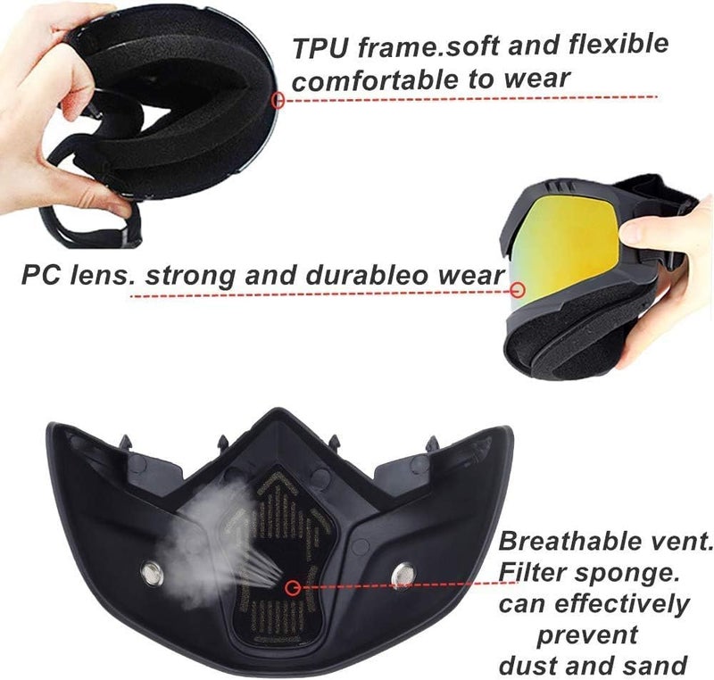Sixfire Goggle Mask Anti Scratch UV Protective Open Face & Eyewear Windproof Dirt Shield Adjustable Strap Soft Foam Padded Detachable for Cycling Bike Off Road Racing Riding Unisex (Golden) - Image 5