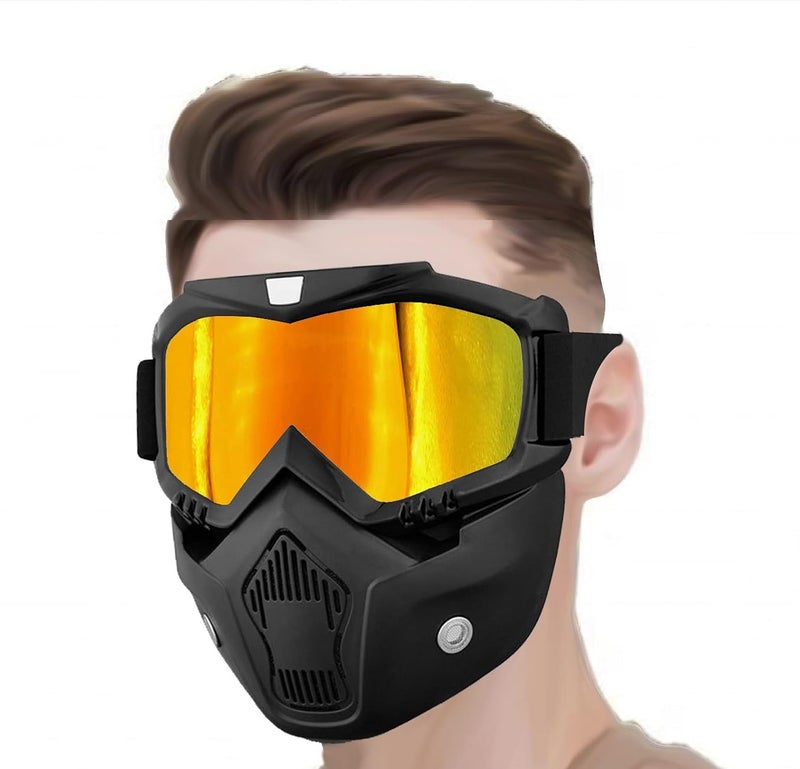 Sixfire Goggle Mask Anti Scratch UV Protective Open Face & Eyewear Windproof Dirt Shield Adjustable Strap Soft Foam Padded Detachable for Cycling Bike Off Road Racing Riding Unisex (Golden) - Image 1