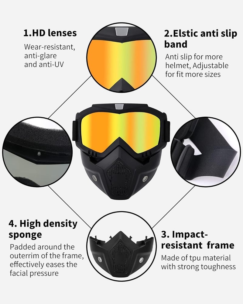 Sixfire Goggle Mask Anti Scratch UV Protective Open Face & Eyewear Windproof Dirt Shield Adjustable Strap Soft Foam Padded Detachable for Cycling Bike Off Road Racing Riding Unisex (Golden) - Image 3