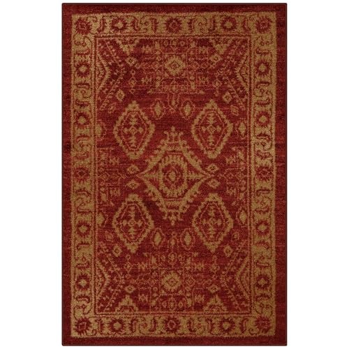 Maples Rugs Georgina Traditional Area Rug Made in USA Washable Non Slip Indoor Carpet for Entryway Foyer Kitchen and Bathroom 26 x 310 RedGold - Image 1