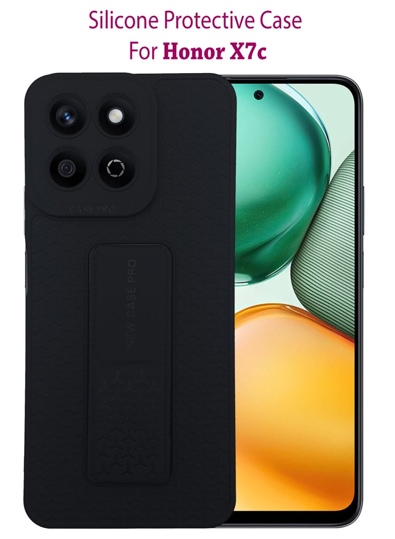 Waldic Honor X7c Premium Case | Premium Silicone Magnetic Hand Grip Case Cover Designed for Honor X7c | Honor X7c Case Camera and Drop Protection Thin Protective Back Cover Case for Honor X7c - Black - Image 1