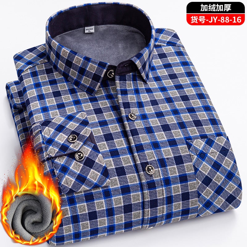 Warm Shirt Men'S Winter Velvet Thickened Middle-Aged Plaid Long-Sleeved Shirt Plus Fat Plus Size - Image 1