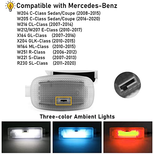 Jaronx Compatible with Mercedes Benz Ambient Lights for C Class W204/E W212/S Class W221, Three Colors LED Ambient Lighting Interior Lights for Footwell Lamp, Trunk Lamp, Make-up Mirror Lighting - Image 3