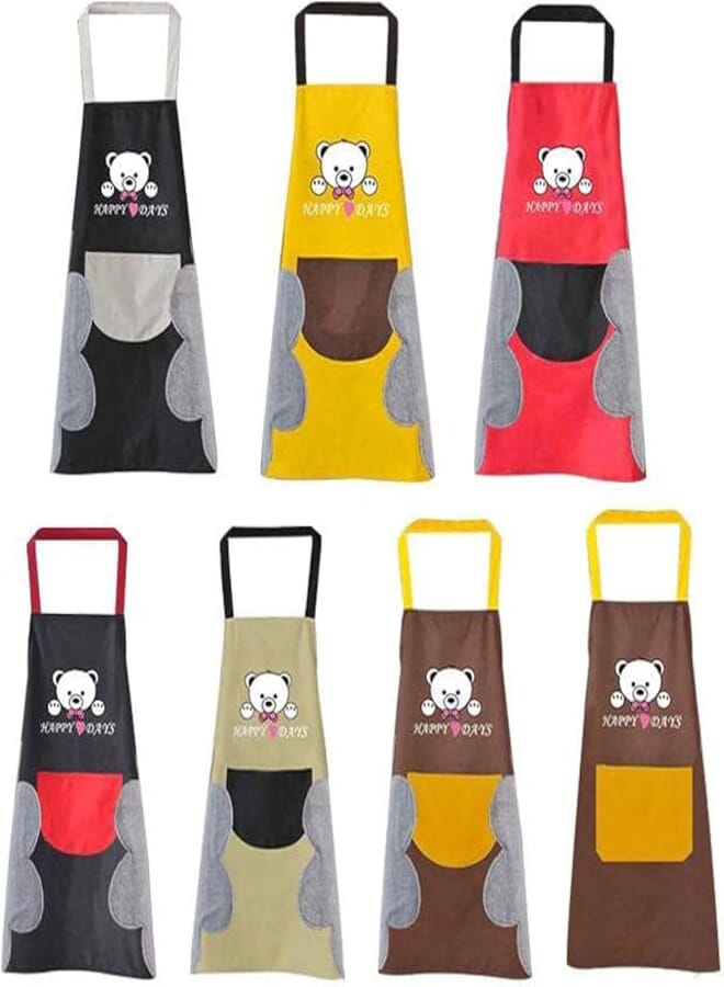 Waterproof Bear Hanging Home Kitchen Cooking Apron 1 Pocket And 2 Side Microfiber Towels (Multicolor)
