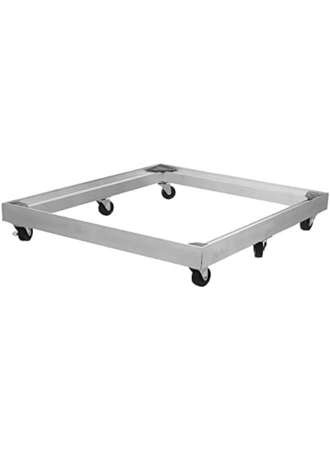 قاعدة ثلاجة وأجهزة منزلية متينة مقاس 54 × 64 سم من الألومنيوم المقوى، حامل قاعدي فضي مقاوم للصدأ والرطوبة، قاعدة تثبيت قوية توفر الحماية والتهوية للأجهزة الثقيلة في المطبخ والمنزل - Image 1