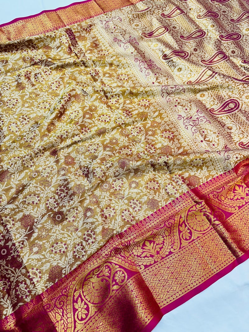 SGF11 Women's Kanjivaram Soft Silk Handloom Sarees With Unstitched Blouse Piece (Pink) - Image 5