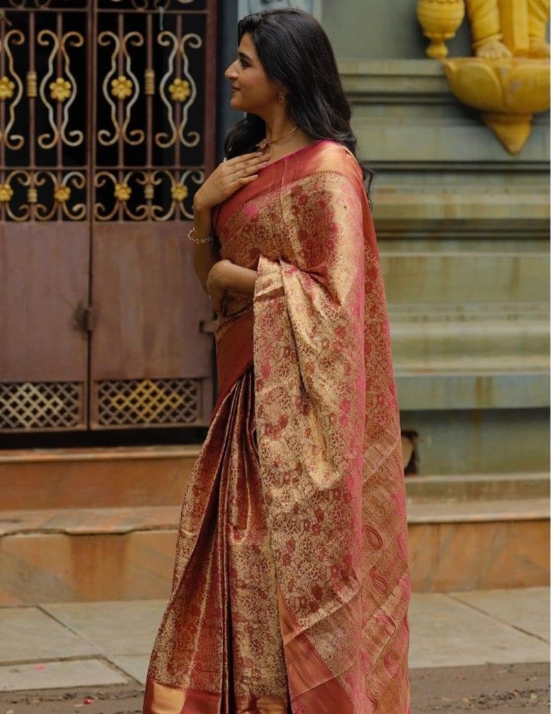 SGF11 Women's Kanjivaram Soft Silk Handloom Sarees With Unstitched Blouse Piece (Pink) - Image 4