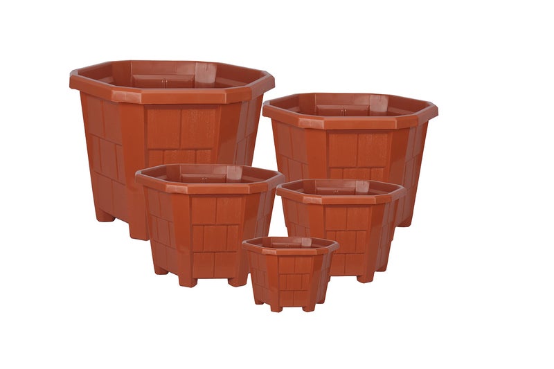 Halsey Hexagonal Plastic Pots, Flower Plant Pot Pack of 4, XX Large Durable Plant Pot, Hexagonal Pot Pack of 4, Outdoor Plants Pot, Flower Plastic Pot, Plants Plastic Flower Pot - Image 1