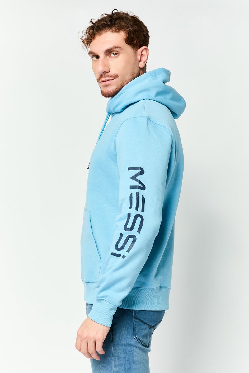 MESSI هودي بأكمام طويلة للرجال بشعار العلامة التجارية، أزرق فاتح - Image 3