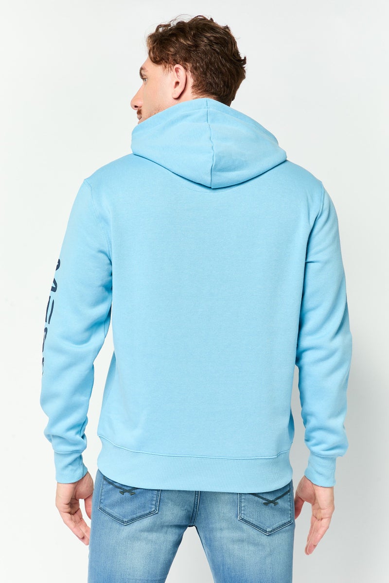 MESSI Men Brand Logo Long Sleeve Hoodie, Light Blue - Image 4