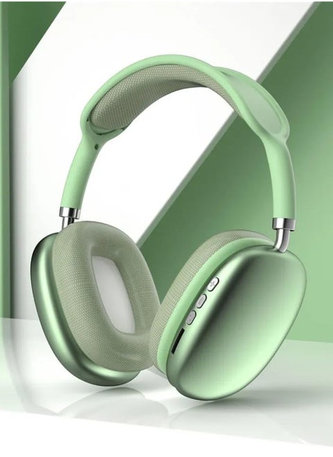 Ultra wireless headphones with microphone- rechargeable over ear wireless bluetooth headphones with 10hr playtime, sd slot, backup wire- soft cushion headset with mic (Green)
