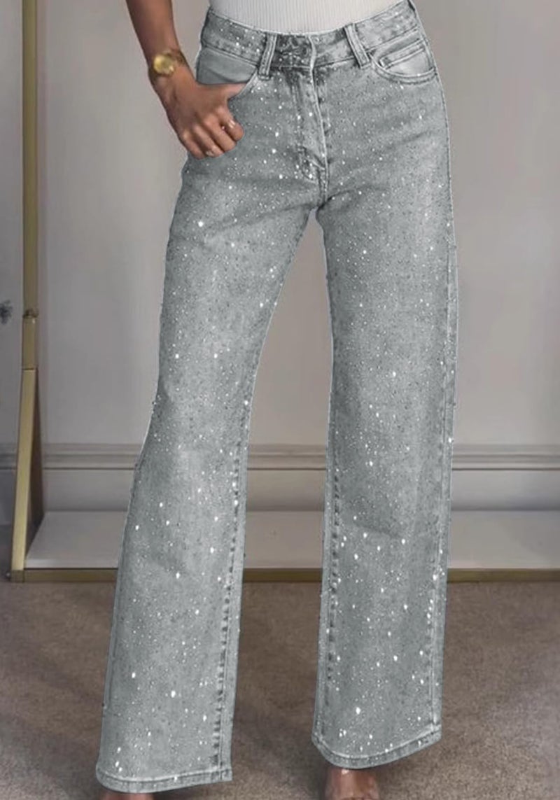 Unybwonn Women's Straight Leg High Waist Baggy Denim Jeans Loose Boyfriend Casual Stretchy Jeans Light Grey - Image 2