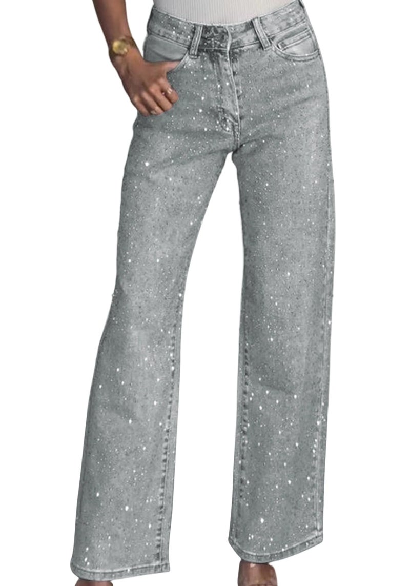 Unybwonn Women's Straight Leg High Waist Baggy Denim Jeans Loose Boyfriend Casual Stretchy Jeans Light Grey - Image 1