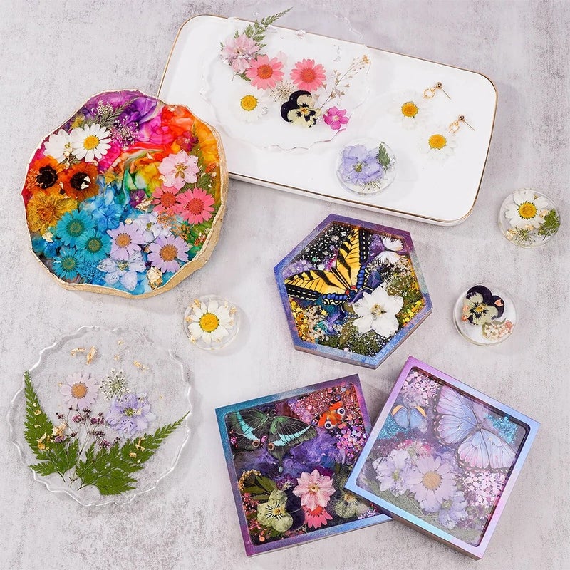 Bluejw 5pcs/pack Natural Dried Flowers & 3 Colors Foil Flakes – Fresh Real Pressed Dried Plants for Resin Art, Crafts, and Decorations - Image 3