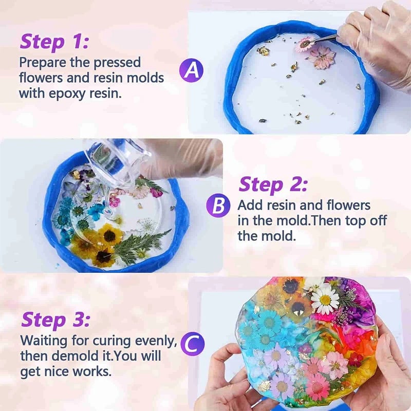 Bluejw 5pcs/pack Natural Dried Flowers & 3 Colors Foil Flakes – Fresh Real Pressed Dried Plants for Resin Art, Crafts, and Decorations - Image 4