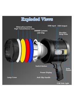 Rechargeable Spotlight Solar 200000 Lumens LED Spot Lights Outdoor Handheld Large Flashlight High Lumens Super Bright Searchlight with 6 Modes - pzsku/Z3E8D08C087FF48EC19BDZ/45/_/1690977516/ab20fa8a-10f5-41a9-9eb3-f1362214d783