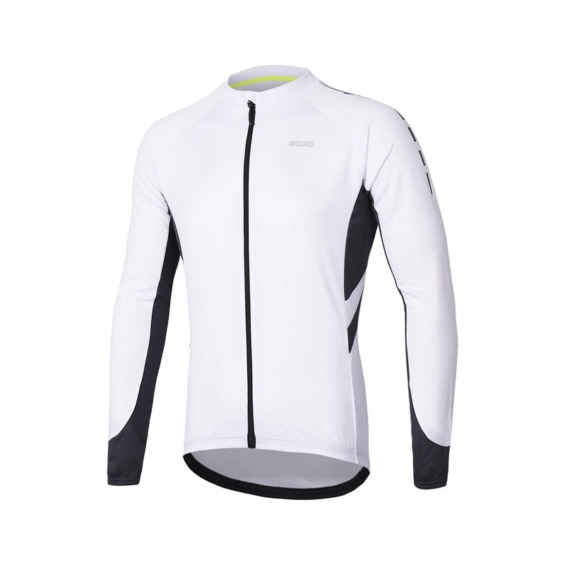 ARSUXEO Men's Full Zipper Long Sleeves Cycling Jersey Bicycle MTB Bike Shirt 6030 White Size L - Image 1