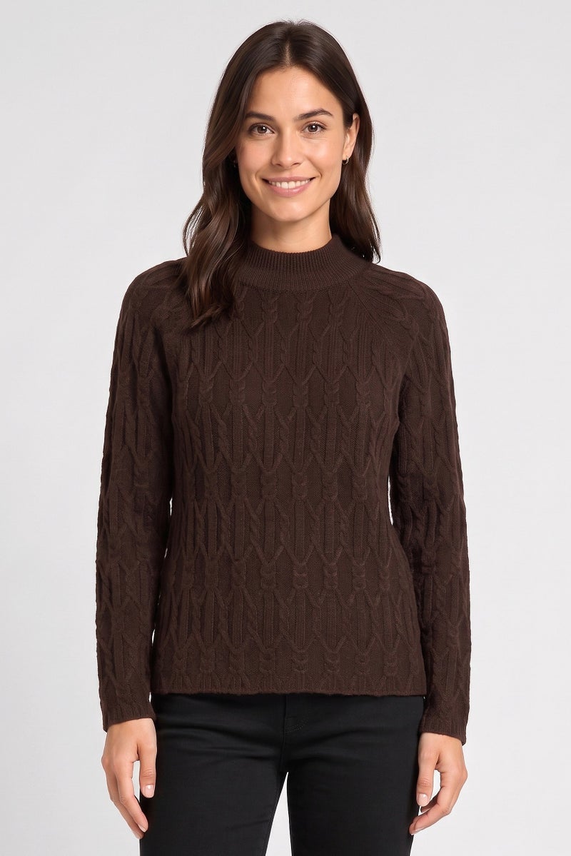 Threadbare Women Crew Neck Knitted Sweater, Brown - Image 1