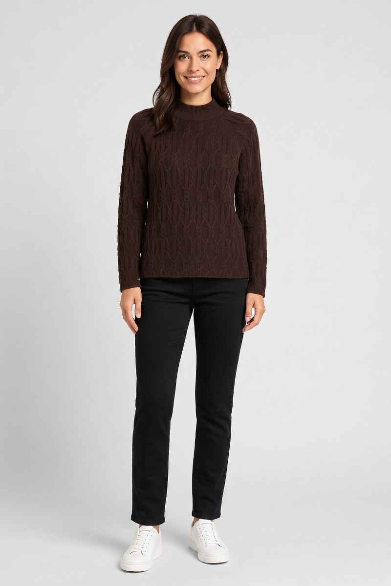 Threadbare Women Crew Neck Knitted Sweater, Brown - Image 2