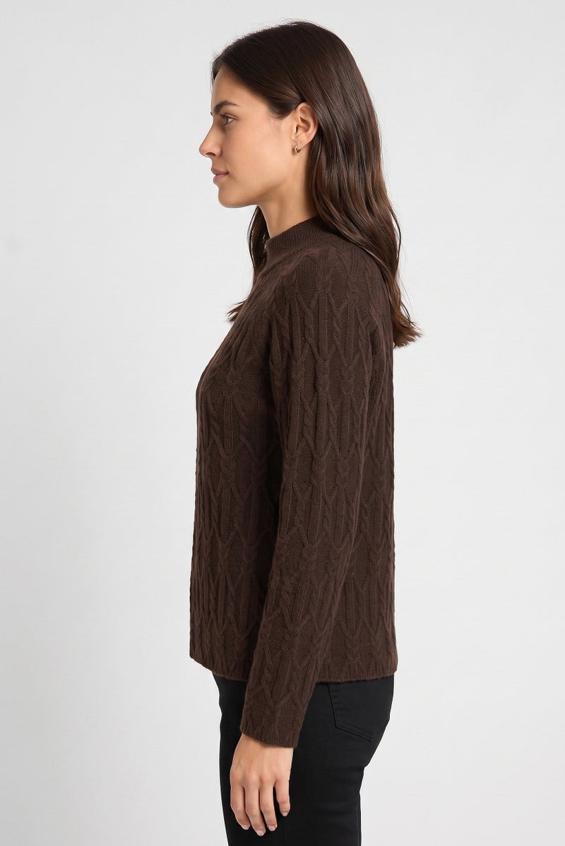 Threadbare Women Crew Neck Knitted Sweater, Brown - Image 3