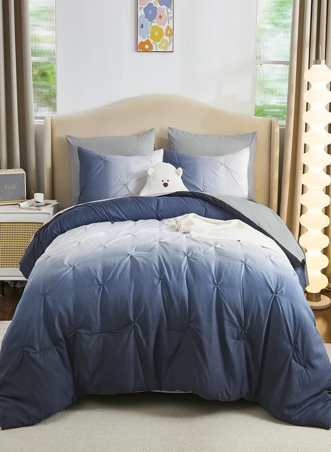 Dinjoy Ombre Comforter Set Queen Size, 7-Piece Bed in a Bag for All Season, Pintuck Colorful Rainbow Bedding Sets with Comforter, Flat Sheet, Fitted Sheet and Pillowcases & Shams, Blue - Image 4