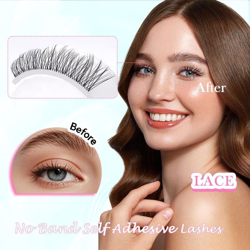 GAQQI Self Adhesive Eyelashes Clusters, No Glue Lash Clusters 10-16mm Wispy & Natural Cluster Lashes, No Band Press On Lashes, More Comfortable & Stronger Hold (Laceï¼‰ - Image 4