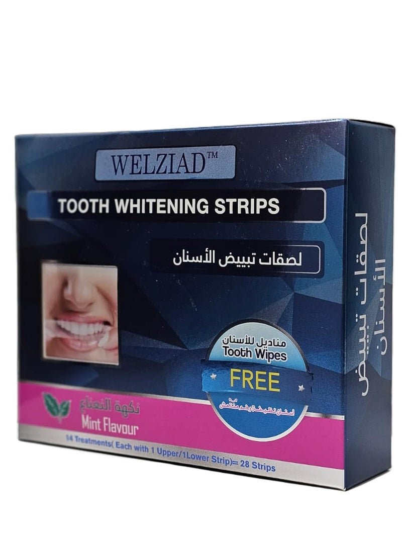 WELZIAD - Tooth Whitening Strips Mint Flavour Box of 14 pieces and Free Tooth Wipes - Image 1