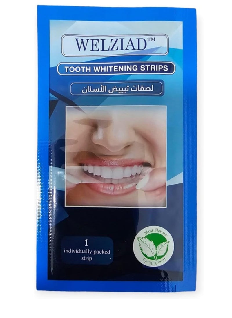 WELZIAD - Tooth Whitening Strips Mint Flavour Box of 14 pieces and Free Tooth Wipes - Image 1