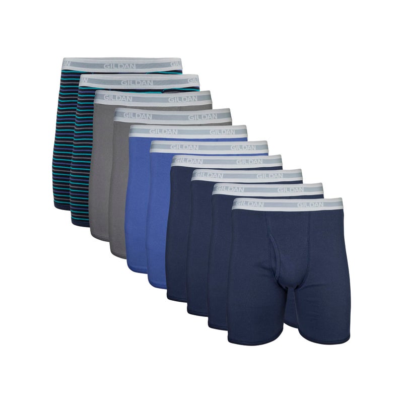 Gildan Men's Underwear Boxer Briefs, Multipack, Mixed Navy (10-pack), Large - Image 1