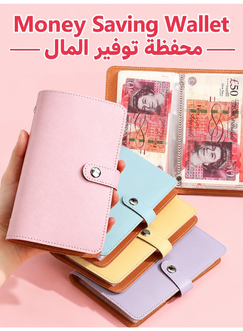 محفظة تنظيم النقود باللون البنفسجي الفاتح مع جيوب شفافة متعددة، دفتر لتنظيم الميزانية والادخار وتخزين الأوراق النقدية، محفظة بزر كبس لإدارة المصروفات اليومية ونقود السفر للنساء - Image 4