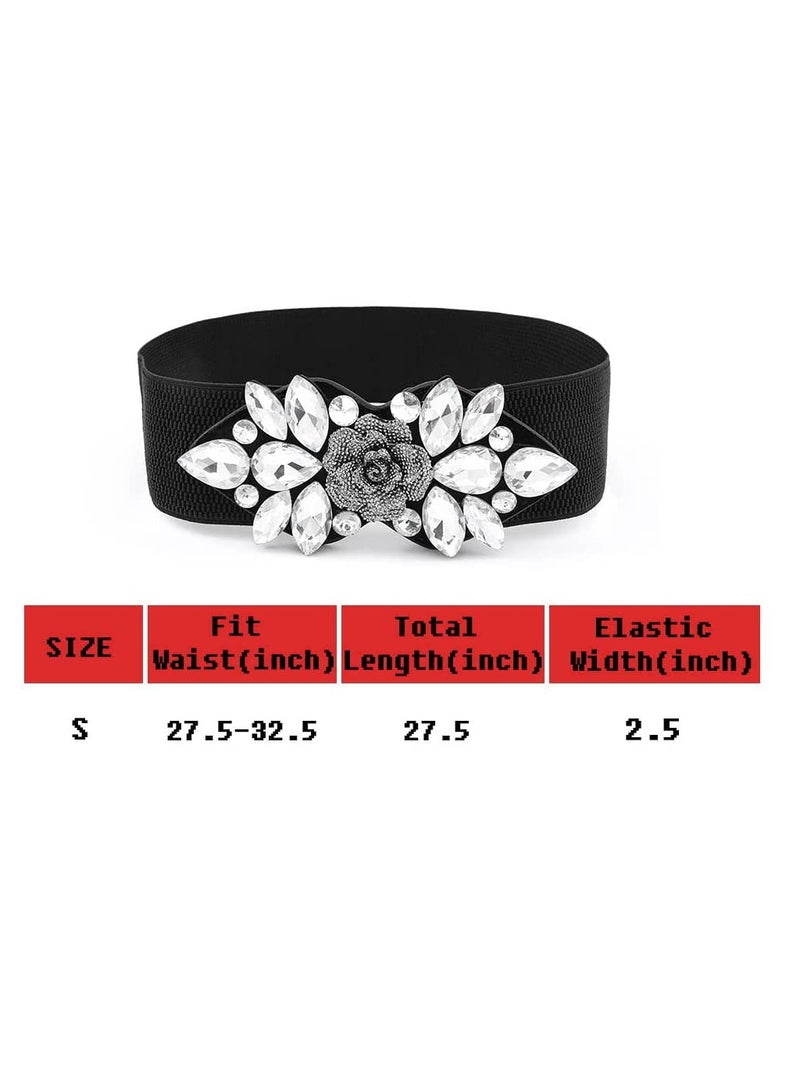 Black Stretch Rhinestone Belt, Black Top Waist Corset Dress Down Jacket Elastic Waistband Costume Accessories (1'9-2'6) - Image 5