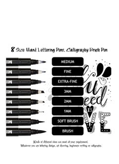 Generic Calligraphy Brush Pen, Hand Lettering Pens, Art Markers Brush Pens for Beginners Writing, Sketching, Art Drawing, Illustration, Scrapbooking, Journaling, Black Ink Pen Set, 8 Sizes  - Image 2