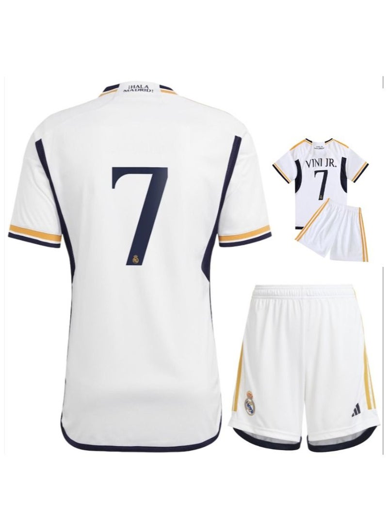 Real Madrid C.F. - بدلة رياضية لكرة القدم، طقم جيرسي مدريدي، قميص كرة القدم، Vini JR. تي شيرت وسروال قصير للتدريب الرياضي للكبار/الأطفال مع جوارب، قميص كرة قدم للأطفال - Image 1